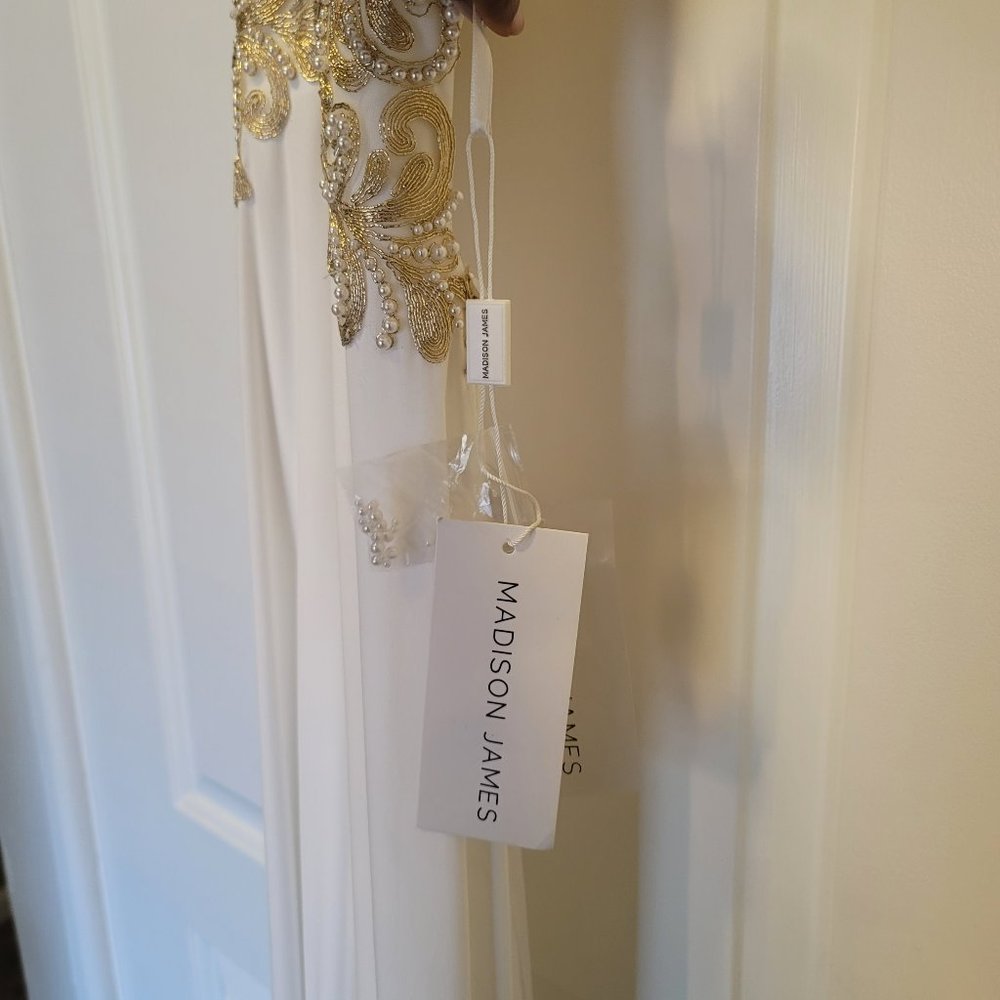 Madison James Ivory and Gold dress with Train - Picture 6 of 9